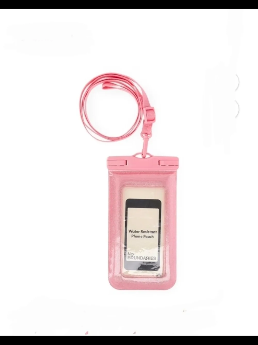 No Boundaries Pink Glitter Waterproof Phone Pouch with Lanyard NWT